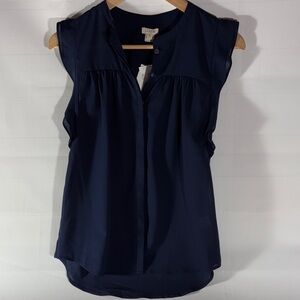 J. Crew Navy Ruffle Sleeveless Blouse
